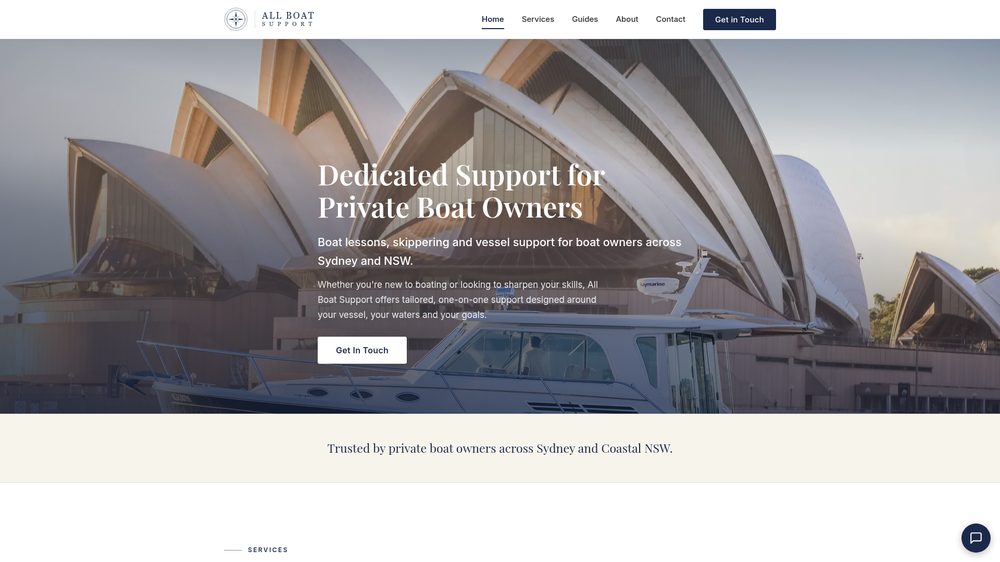 The All Boat Support website, built and run on fleetpages