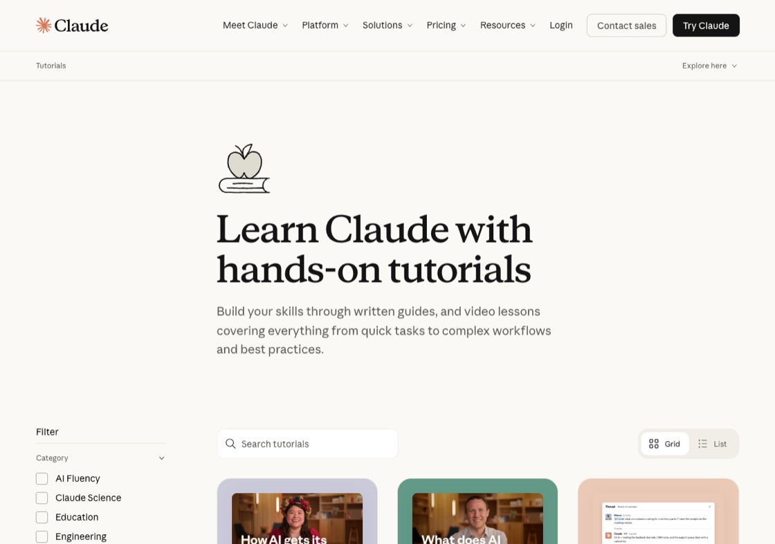 Learn Claude with hands-on tutorials, at claude.com